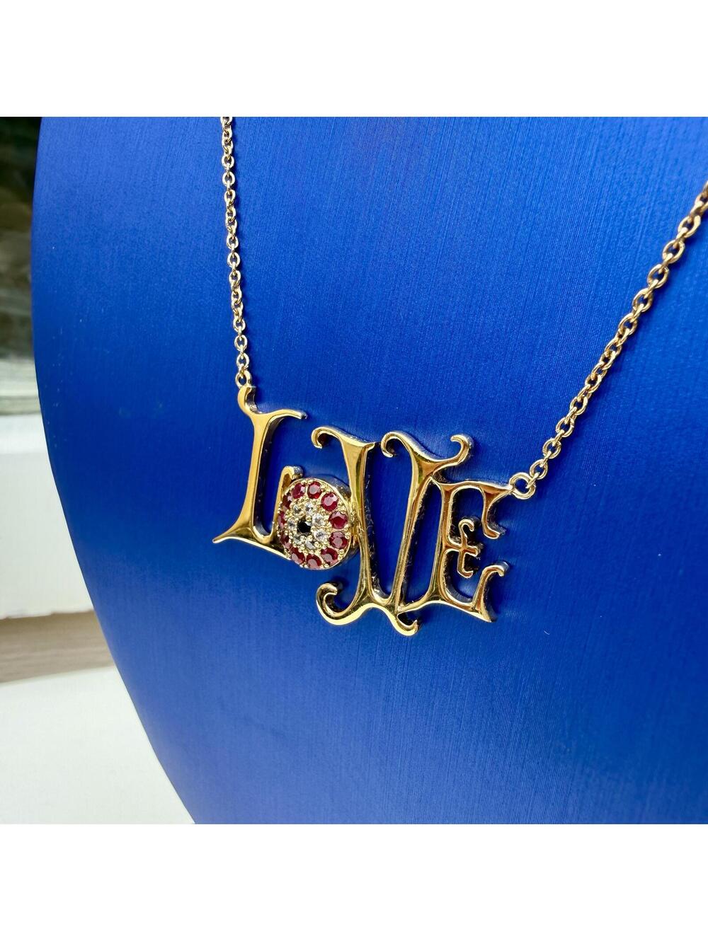 Vintage LOVE Necklace. Ruby and Diamond. Sterling Silver 925 and Gold Overlay. - Picture 9 of 10